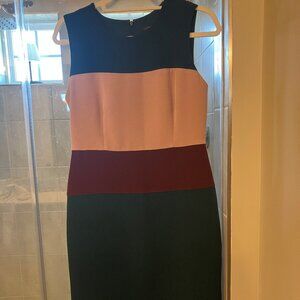 Ann Taylor | Color Block Sheath Dress | Teal | Pink | Midi | Size 4